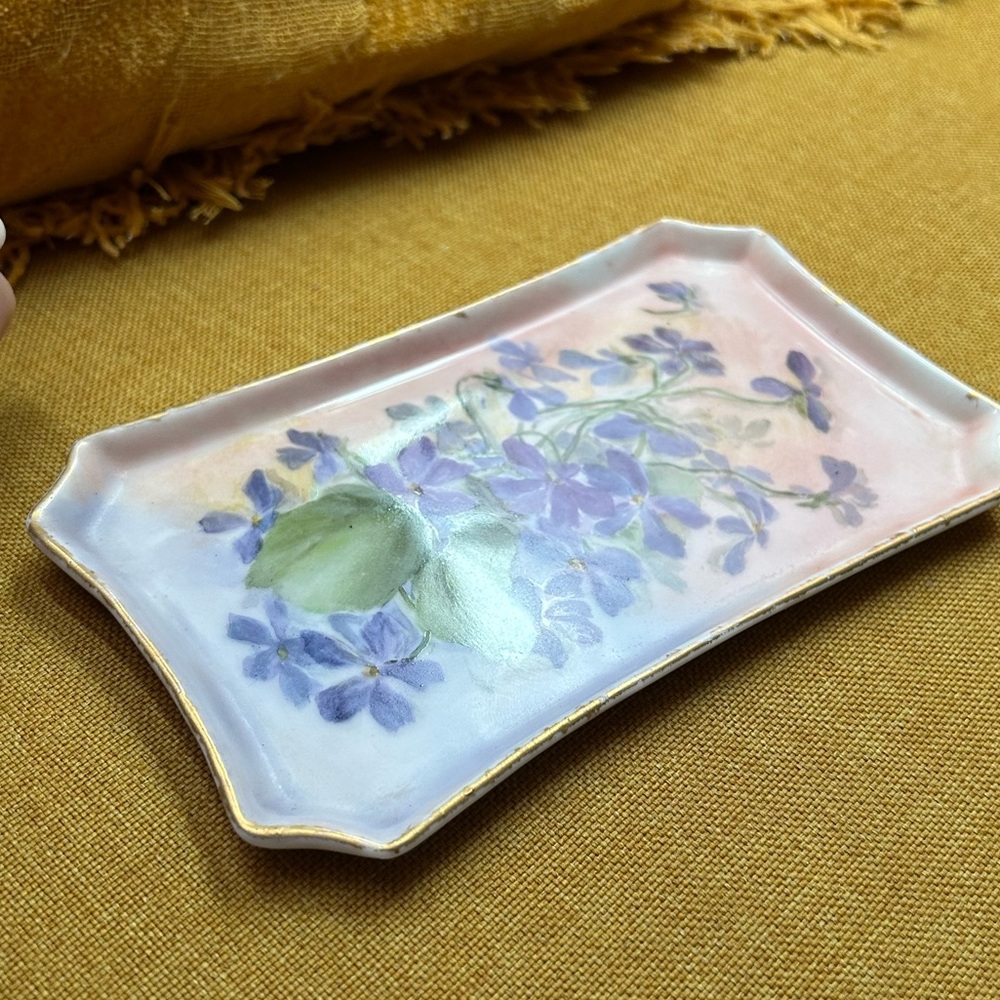 Antique 1800s William Guerin W.G. & Co. Limoges, France Hand-Painted Violet Dish - Picture 6 of 9